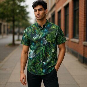 Selected Homme Tropical Short Sleeve Button Down Shirt Size M